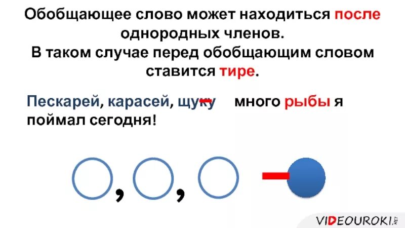 Если обобщающее слово находится после однородных