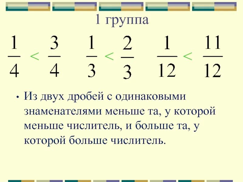 Сравнение дробей. Та дробь больше у которой знаменатель меньше. Из двух дробей с одинаковыми знаменателями меньше та у которой. Две дроби. Как сравнить 2 дроби