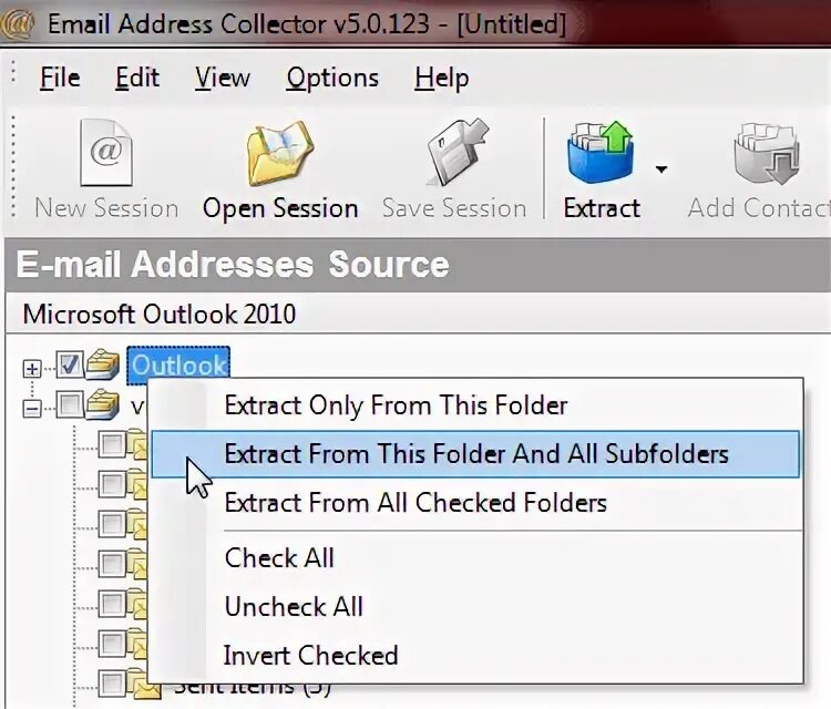 Mail folder. Extract folder что это. How to add contact address to Outlook.