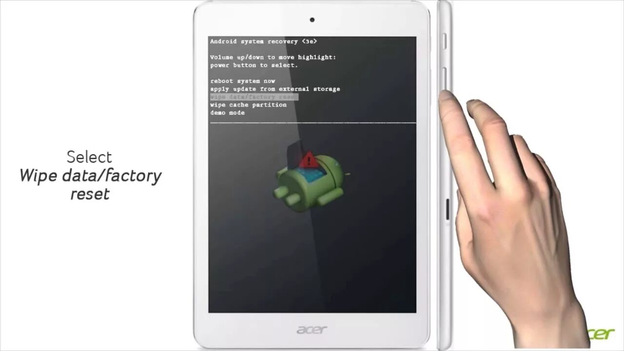 Select wipe. Хард ресет Acer Iconia. Acer Iconia Tab 7 a1-713hd реанимация схема. Iconia Tab Acer сброс к заводским настройкам. Acer планшет сброс.