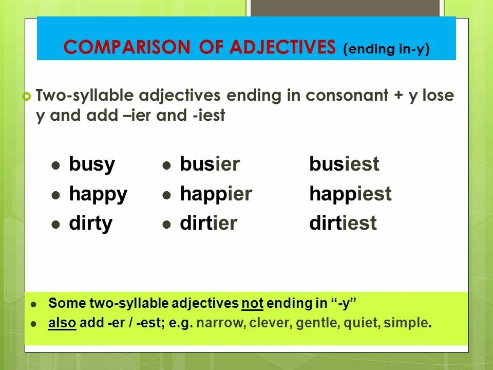 End прилагательное. Adjectives end y. Adjectives Ending in -ed. Two syllable adjectives. Adjectives and adverbs 2