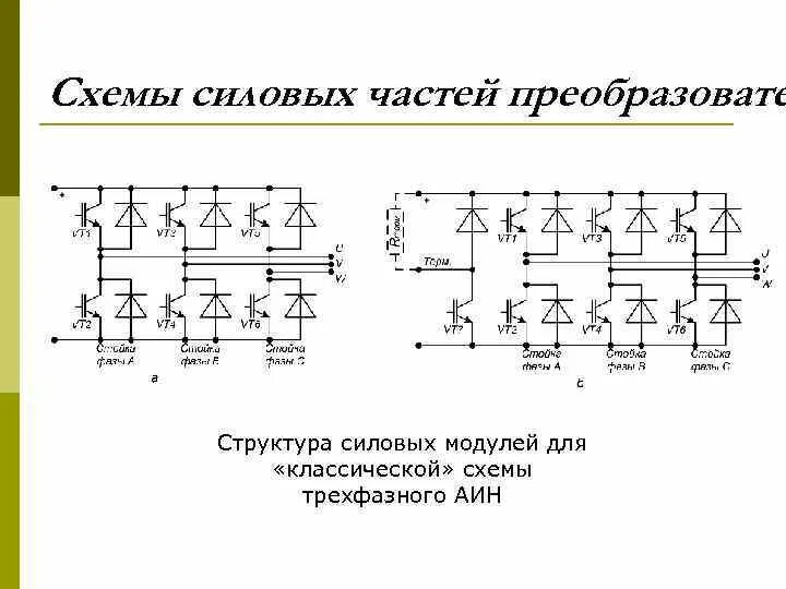 Силовая схема трехфазного инвертора напряжения