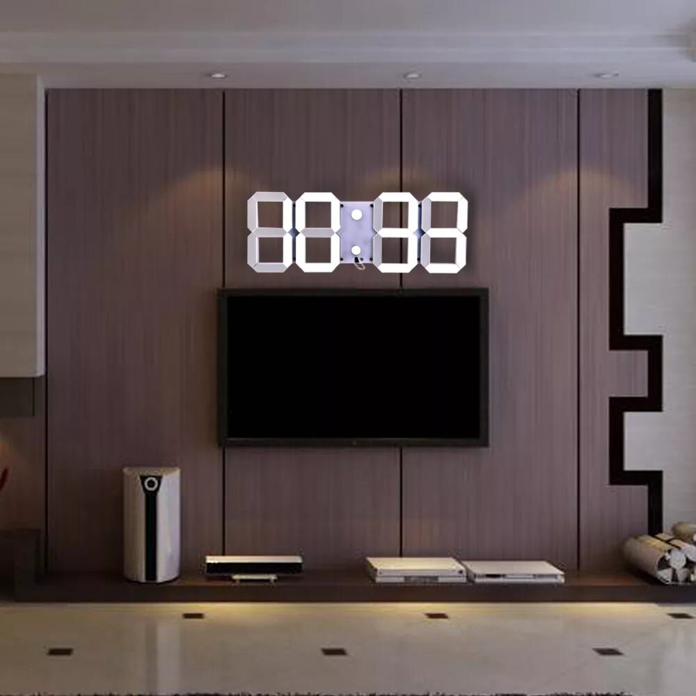 Выведи часы на телевизор. Настенные led часы 3d-jh3103. Настенные часы 3d led цифровой. Часы настенные CHKOSDA led Digital 3d Clock White с пультом 868657. Большие электронные часы на стену.
