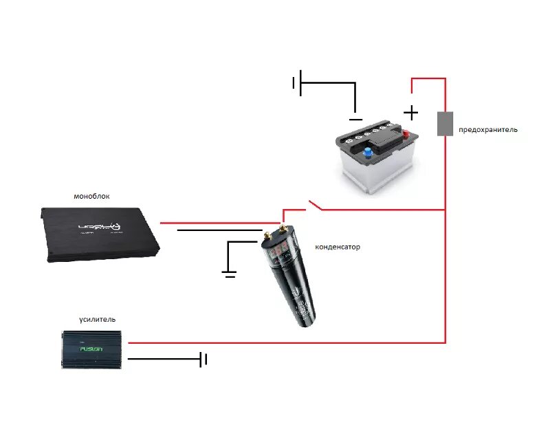 Как отключить моноблок. Схема подключения конденсатора к усилителю автомобиля. Схема подключения двух усилителей к магнитоле. Схема подключения накопителя для сабвуфера. Схема подключения сабвуфера через накопитель.