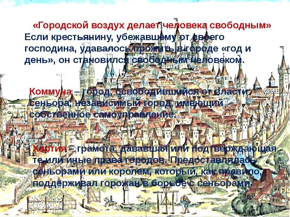 Городской воздух это. Городской воздух делает человека свободным. Города-Коммуны в средневековье. Чтобы городской воздух сделал человека свободным нужно было. Что означало выражение воздух города делает человека свободным.