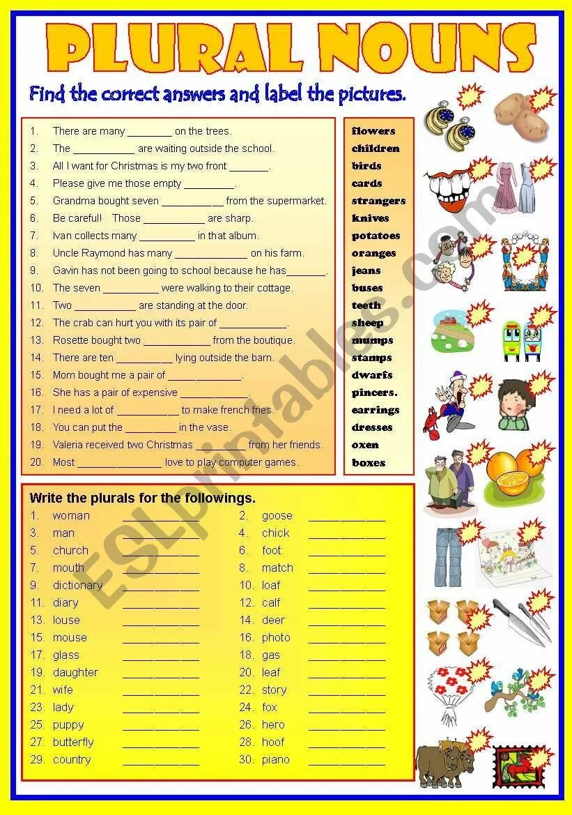 Write the correct plural. Choose the correct plural form potato.