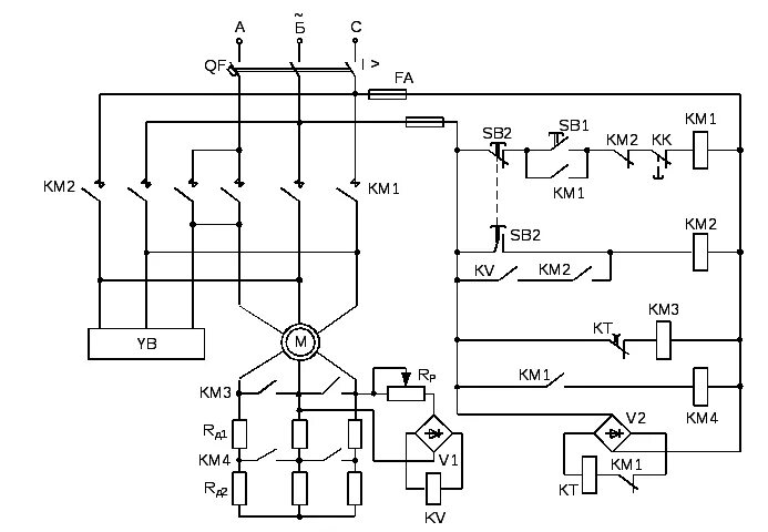 Электрические схемы управления электроприводом. Схема управления электродвигателем переменного тока 380. Схема управления асинхронным двигателем с реверсом. Схема включения динамического торможения асинхронного двигателя.