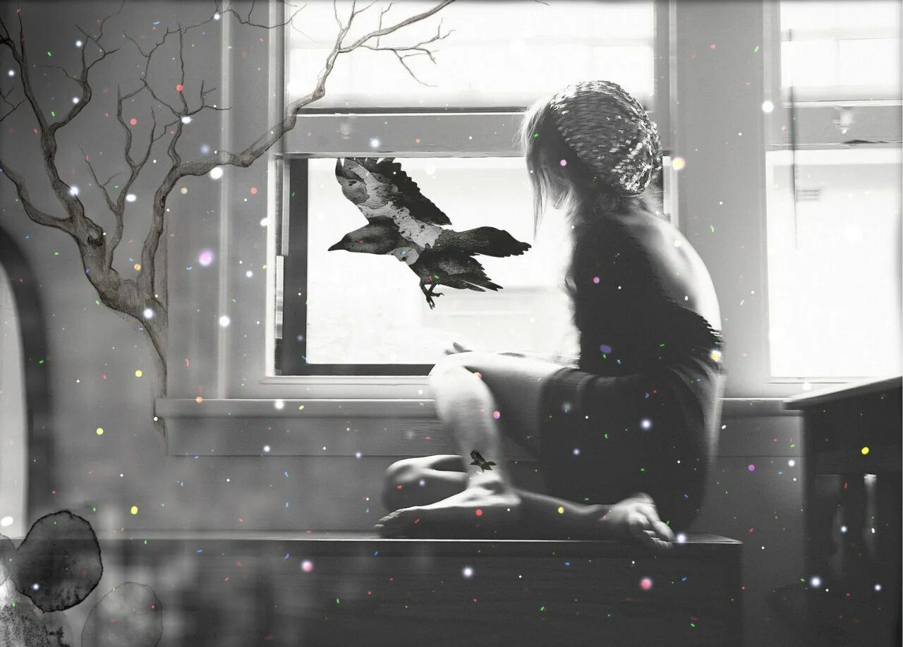 Одиночество души. Одиночество в душе. Одинокая душа. Девушка и птицы грусть. Не только состояние души проявляется