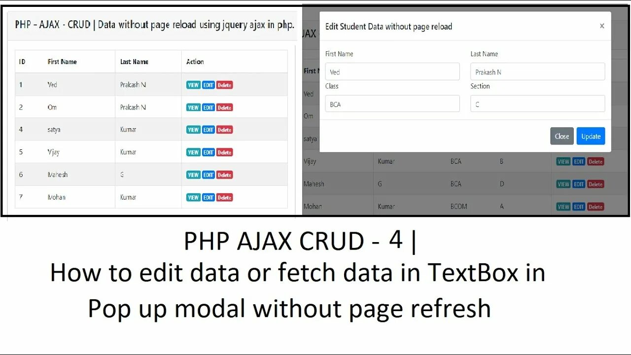 Without paging. Modal Edit php Ajax datatables. Ajax CRUD php with Bootstrap modals.