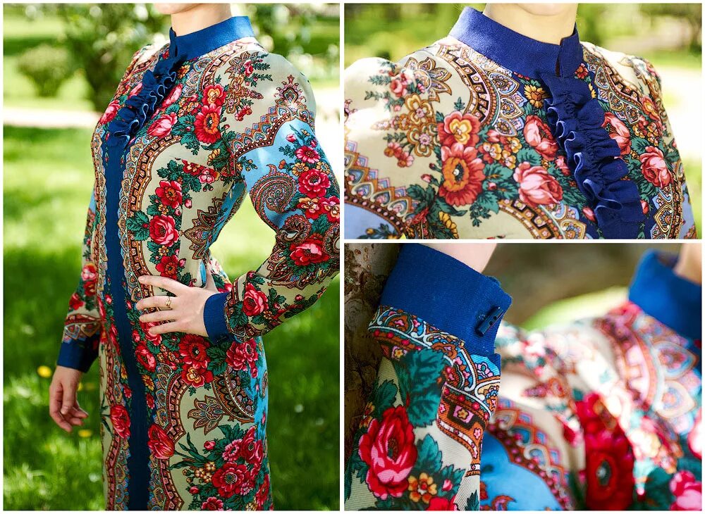 Платье из павлопосадских платков. Платье с павлопосадским узором. Одежда в русском народном стиле. Что можно сделать из платка