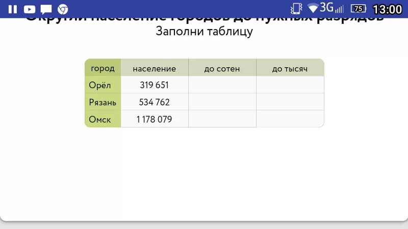 Заполни таблицу учи ру. Округлить население городов до нужных разрядов. Округли числа до нужного разряда. Заполни таблицу учи ру 7 класс