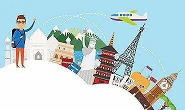 Девушка на фоне достопримечательностей. Рисунок abroad. Баннер студенты. Учеба за границей. Туризм за рубежом.