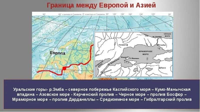 Евразия образ материка 7 класс география. Евразия граница между Европой и Азией. Евразия границы Европы и Азии. КУМО-Манычская впадина граница Европы и Азии. Уральские горы граница Европы и Азии.