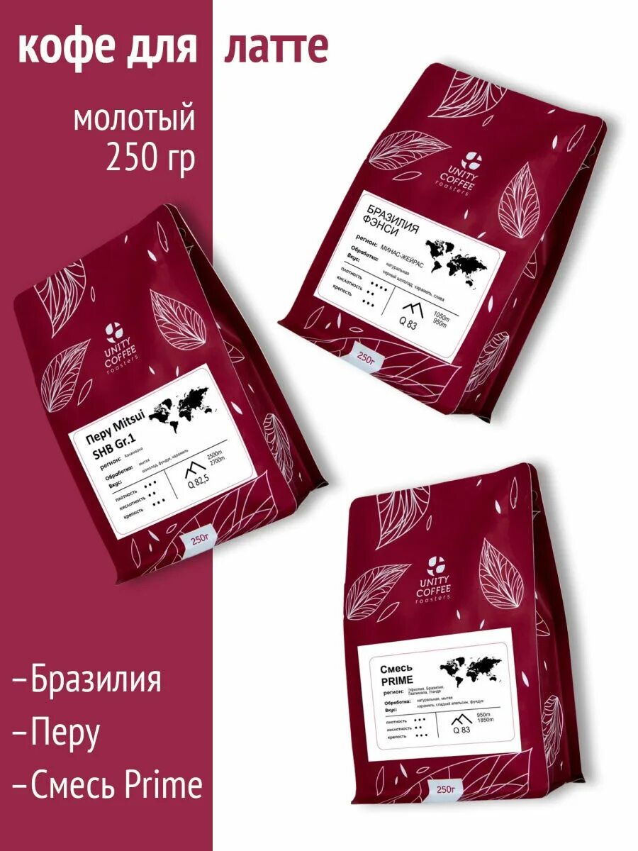 Кофе молотый латте. Бразилия Фэнси кофе. Кофе Перу. Кофе в зернах Unity Coffee смесь Unity. Набор молотого кофе