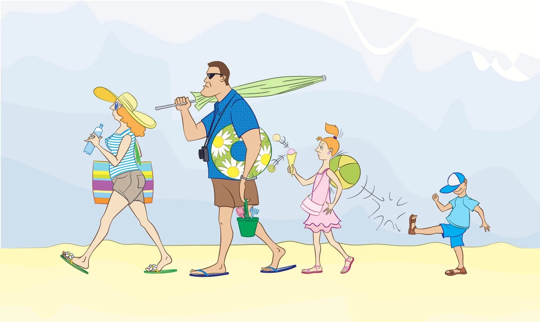 Go to the sea. Семья на пляже вектор. Семья на пляже рисунок. Человек на пляже рисунок. Семья на море рисунок.