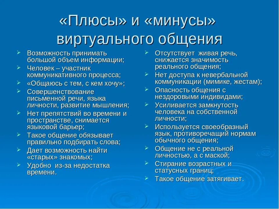 Плюсы интернет общения обществознание 6 класс