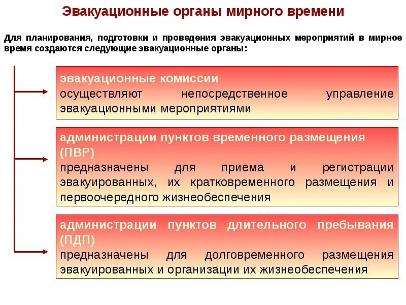 Риск в мирное время. Организация и проведение эвакуационных мероприятий. Планирование эвакуационных мероприятий. Органы подготовки и проведения эвакуации. Пункты временного размещения ПВР населения при проведении эвакуации.