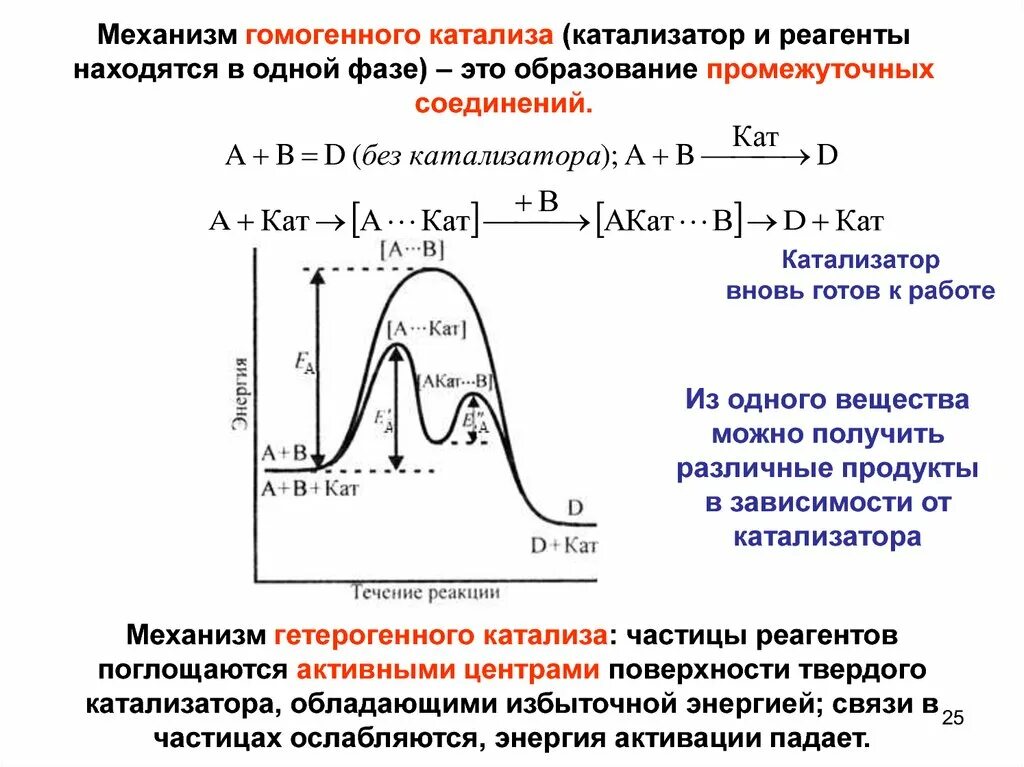 Механизм катализа. Механизм действия катализатора в химической реакции. Схема работы катализатора в химии. Механизм действия катализатора примеры реакции. Катализ гомогенный и гетерогенный катализаторы.