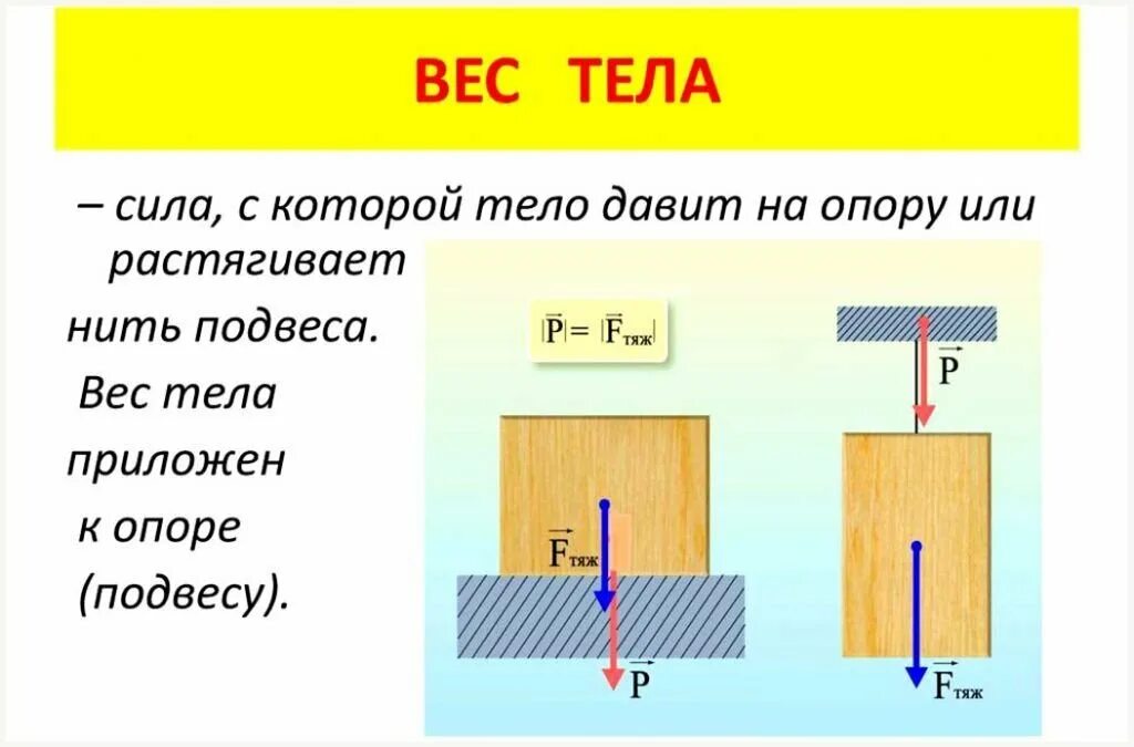 Какая сила действует на предмет. Изображение силы веса тела. Формулы силы силы упругости и веса тела. Вес тела физика 7. Рисунок сила тяжести и вес тела.