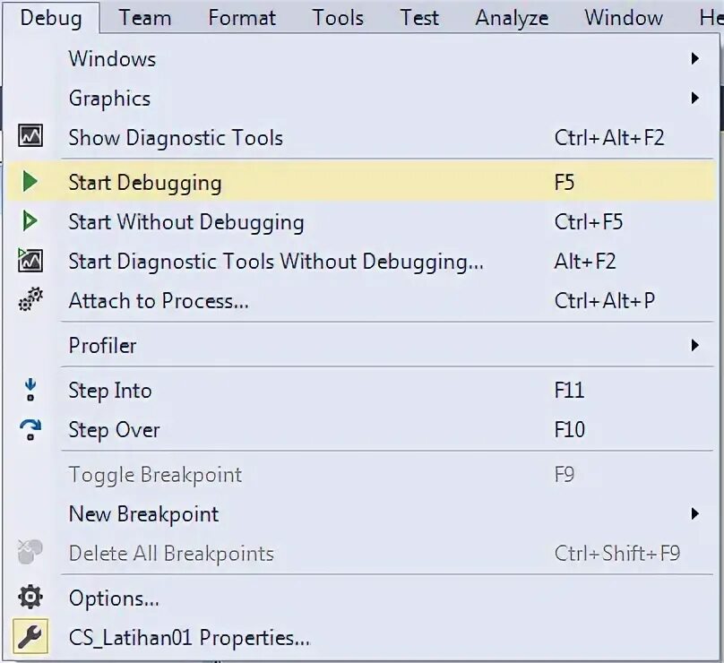 Start debugging. Start debugging