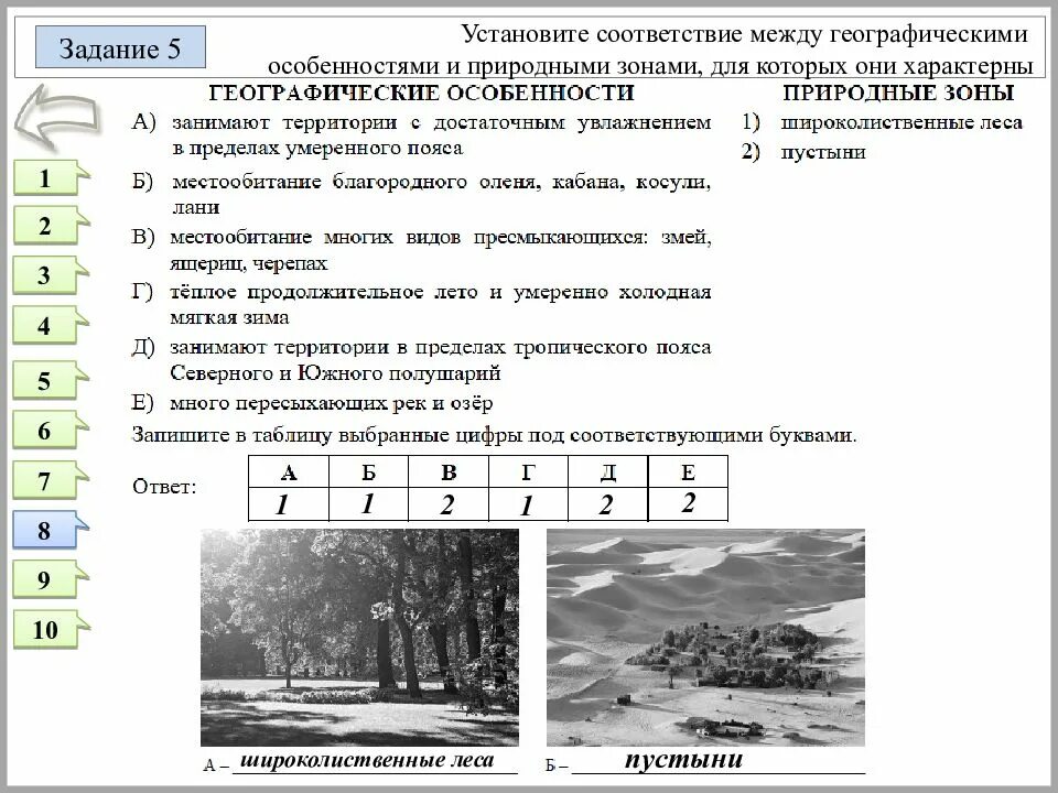 Тест по природным зонам 6 класс география