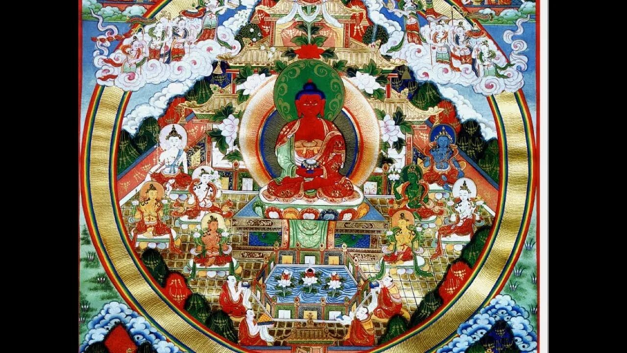 Будда земли. Амитабха Будда Сукхавати. Сукхавати чистая земля Будды Амитабхи. Амитаюс Амитабха. Буддизм рай Сукхавати.