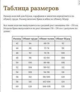 Размерная сетка юбки