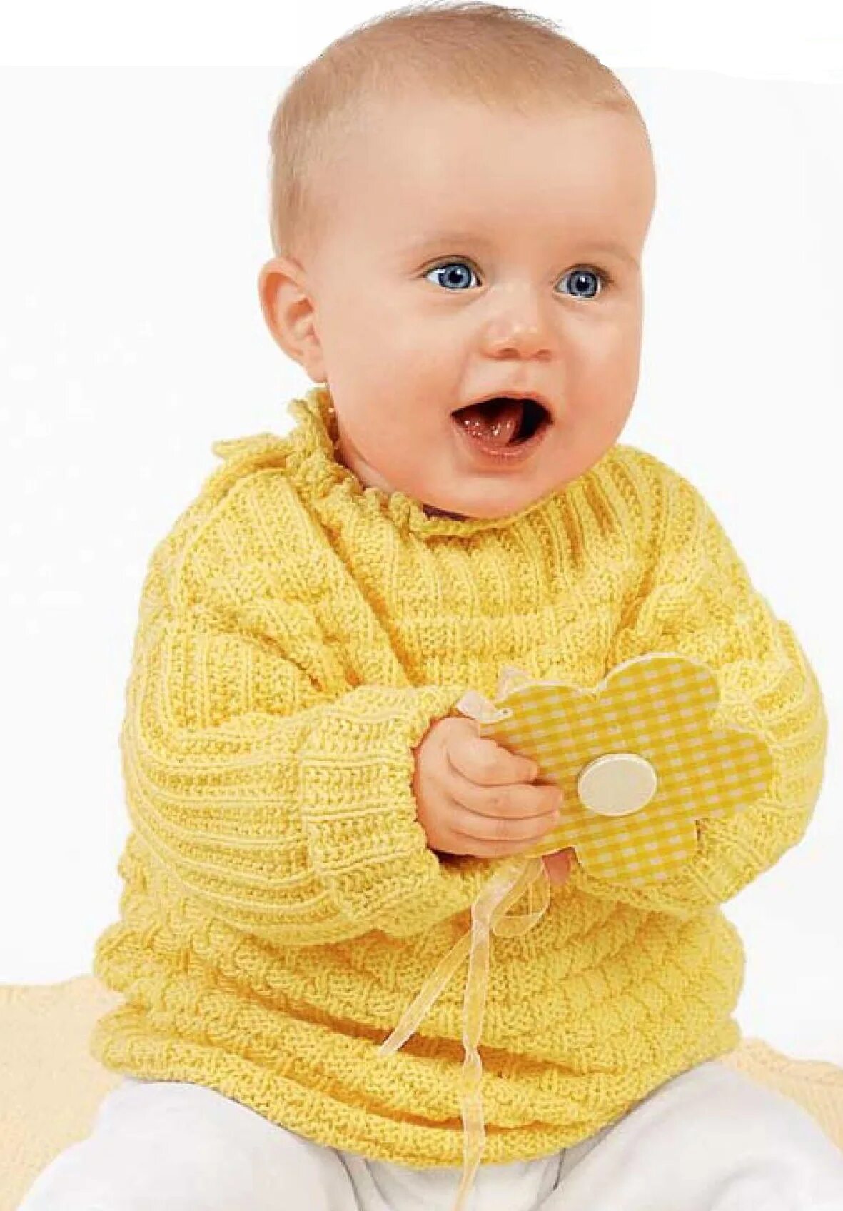 Желтый малыш. Вязание для детей от 0 до 3 лет. Вязание малышам от 0. Свитер для малыша спицами. Пуловер на младенцев спицами.