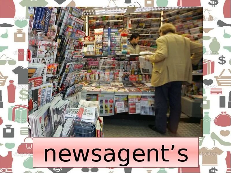 Переведи go shopping. Newsagent's. Newsagent's картинка для детей. Магазины детские картинки Newsagents. Newsagents снаружи для детей.