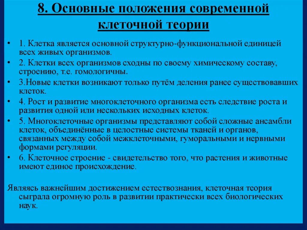 Клеточная теория строения организмов. Основные положения клеточной теории кратко.