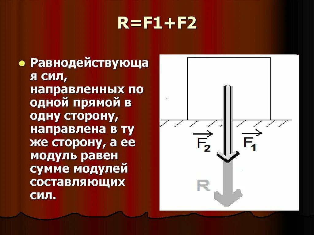 Равнодействующая направлена вертикально вниз. Равнодействующая сила 7 класс. Равнодействующая сил направленных в одну сторону. Равнодействующая сила задачи. Формула равнодействующей силы по физике 7 класс.