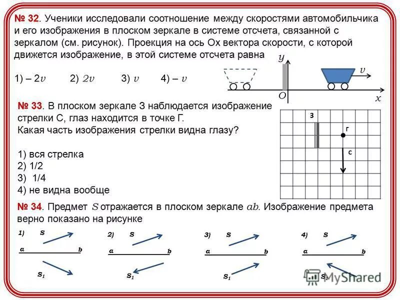 Какая часть изображения стрелки в зеркале видна