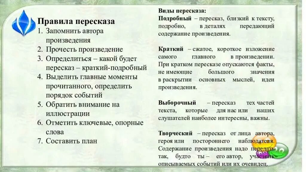 Выборочный устный пересказ текста 4 класс презентация. Памятка для подробного пересказа. памятка пересказ текста. правила пересказа текста. памятку по видам пересказа.