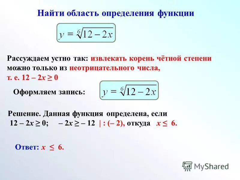 Y корень из 6x. Область определения функции корень из х 2. Область определения функции в степени 1/4. Область определения функции квадратного корня. Как найти область значения функции с корнем.