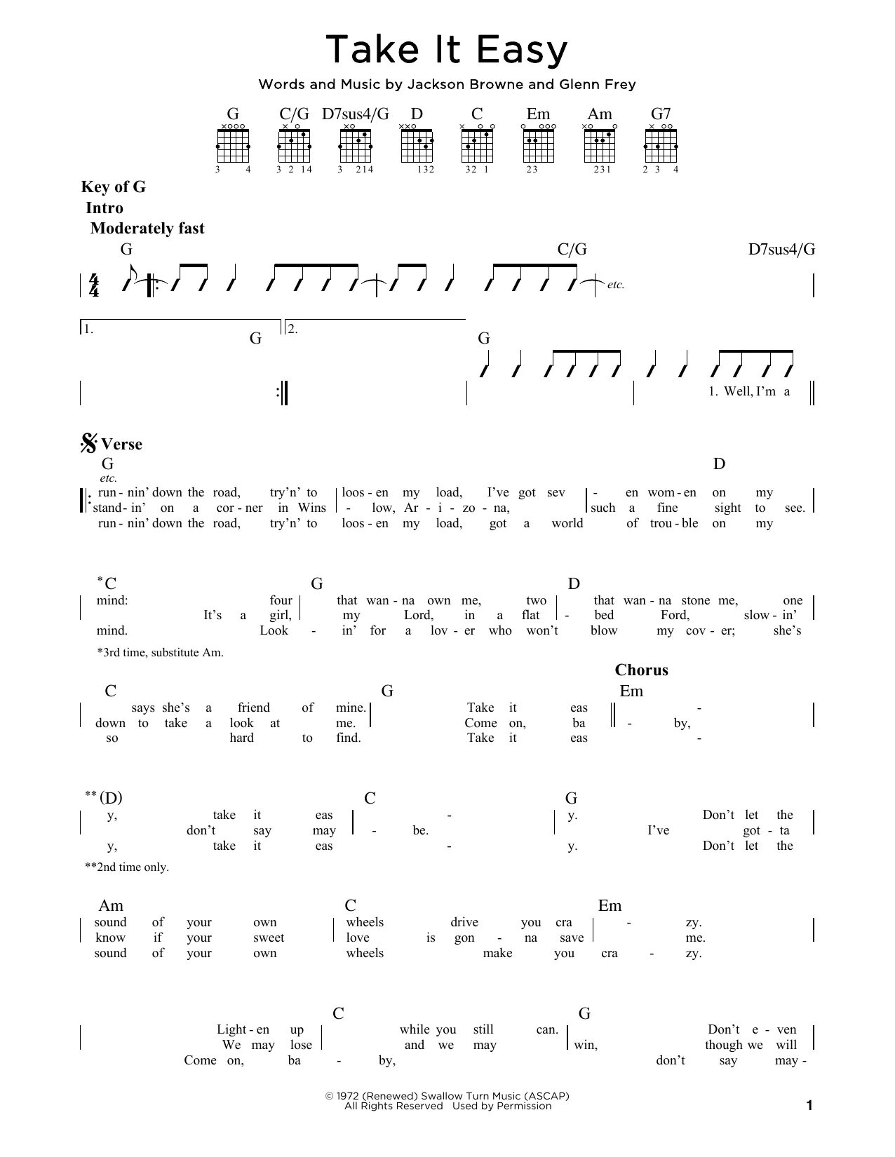 Текст песни easy. Relax take it easy Ноты. Тейк ИТ ИЗИ Иглс. Relax take it easy Ноты для фортепиано. Eagles take it easy Ноты для фортепиано.