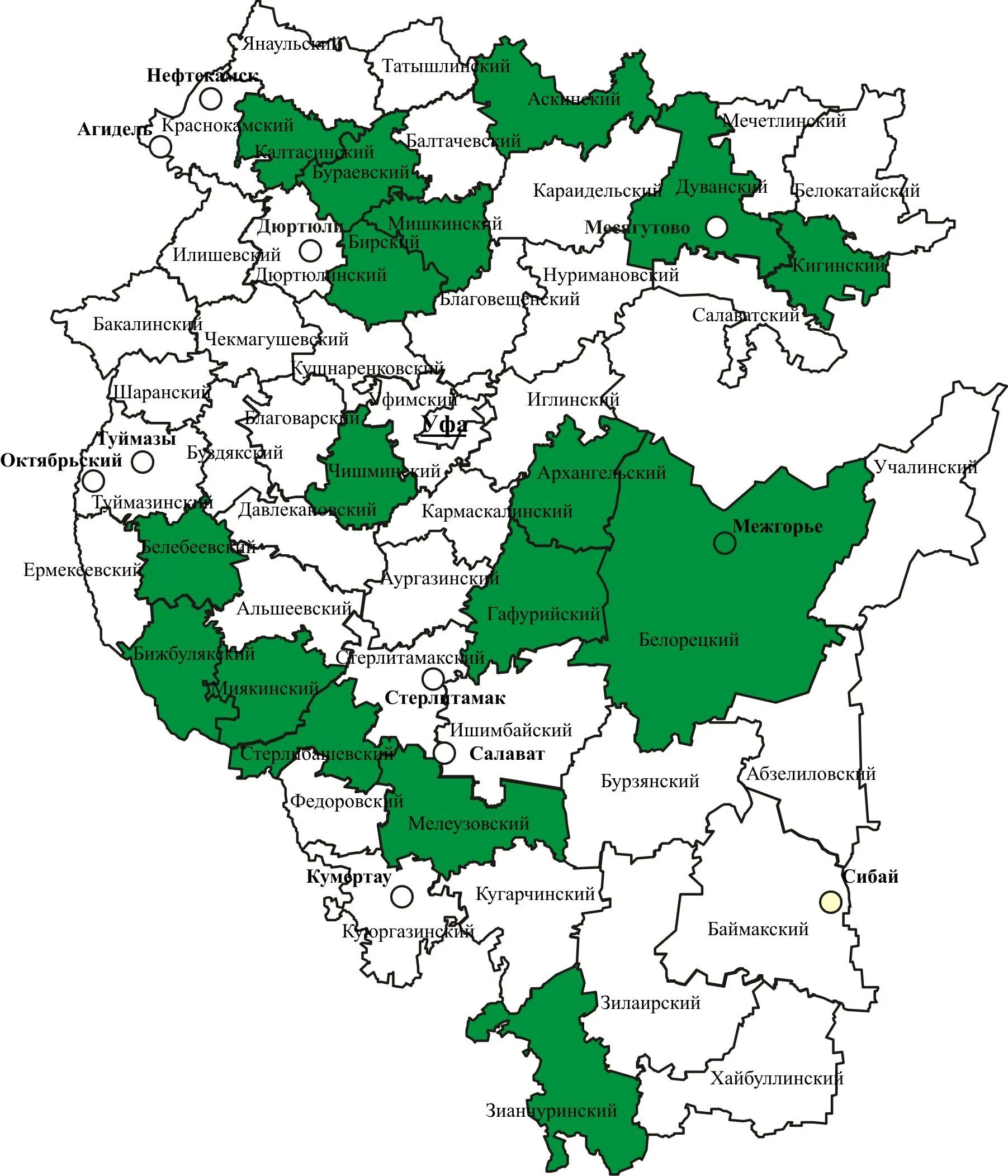 Какие районы в башкирии. Карта Башкортостана с районами. Карта Респ Башкортостан с районами. Карта Республики Башкортостан с городами. Районная карта Башкирии.