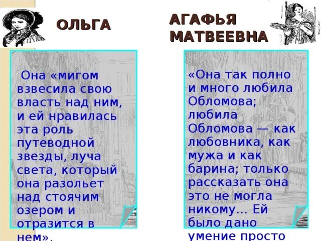 Сравнительная таблица ольги и агафьи с цитатами. Сравнительная характеристика ольги и агафьи. сравнительная таблица ольги и агафьи.