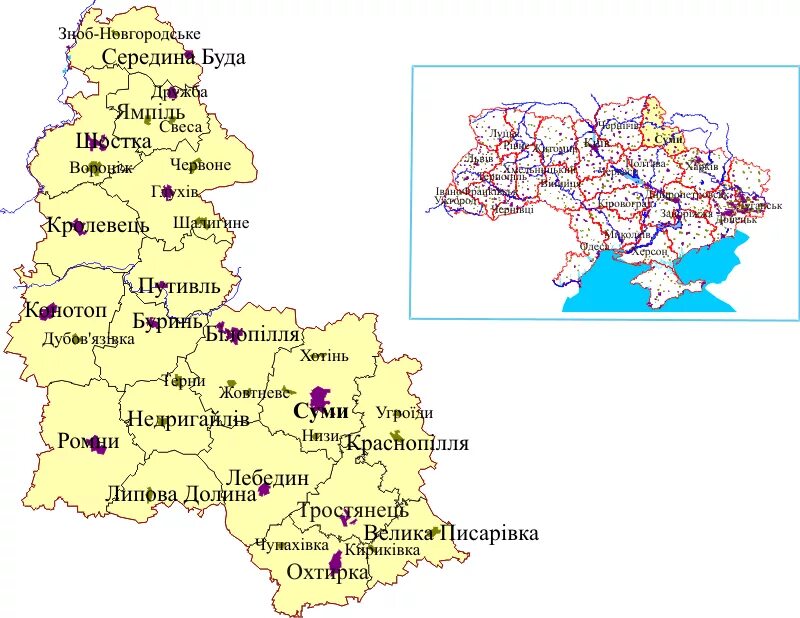 Город сумы на карте. Сумы на карте Сумской области. Сумская область карта с районами. Сумская область Украина на карте Украины. Карта Украины Сумской области с городами.