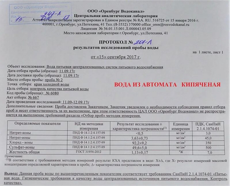 Протокол отбора. Акт отбора проб воды для лабораторного анализа.