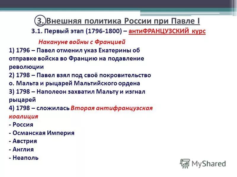 Внешняя политика россии 1796 1801 гг