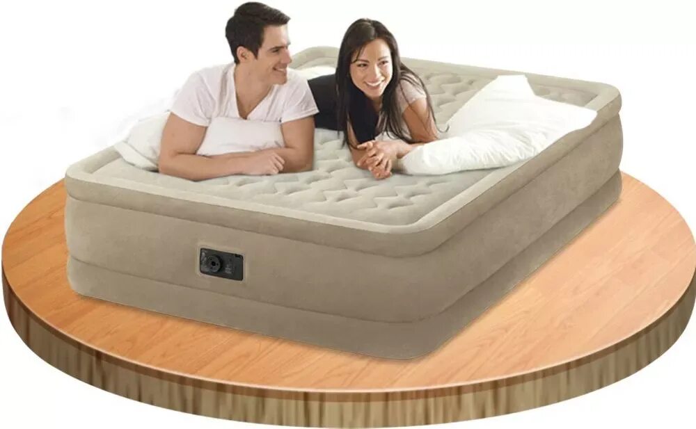 Кровать надувная ultra plush. Надувная кровать intex ultra plush. интекс 2.34. высокий матрас. как работает матрас с встроенным насосом.