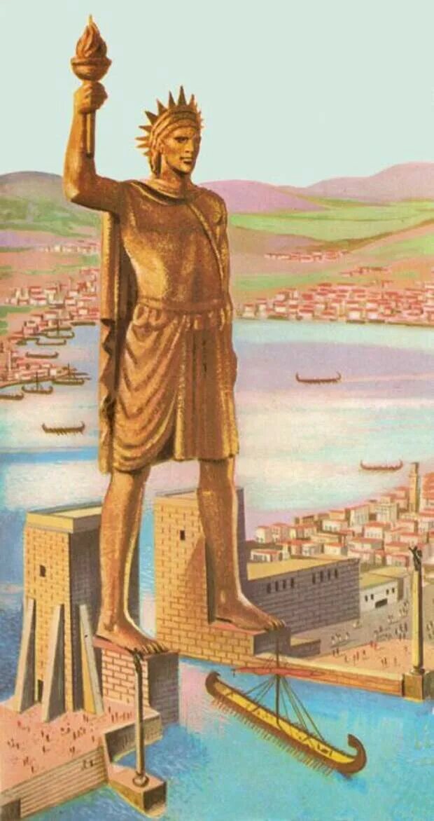 Статуя гелиоса где. Колосс Родосский семь чудес света. Родос чудо света колосс Родосский. Статуя Бога Гелиоса на острове Родос.