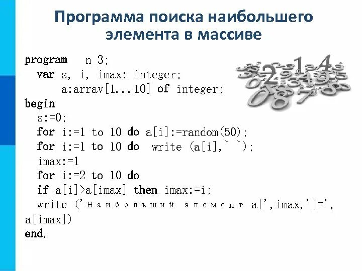 Program n 15. Поиск в массиве программа. Нахождение наибольшего элемента массива. Поиск наибольшего элемента в массиве. Программа поиска наименьшего элемента в массиве.