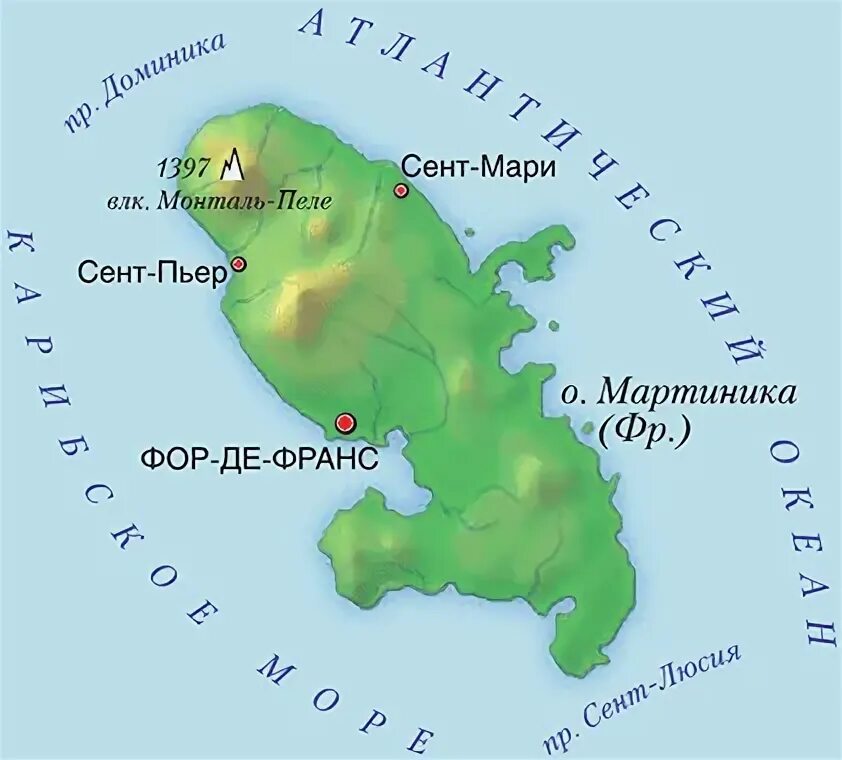 Где находится мартиника. Мон Пеле на карте. Монтань Пеле вулкан на карте. Вулкан Мон Пеле на карте.