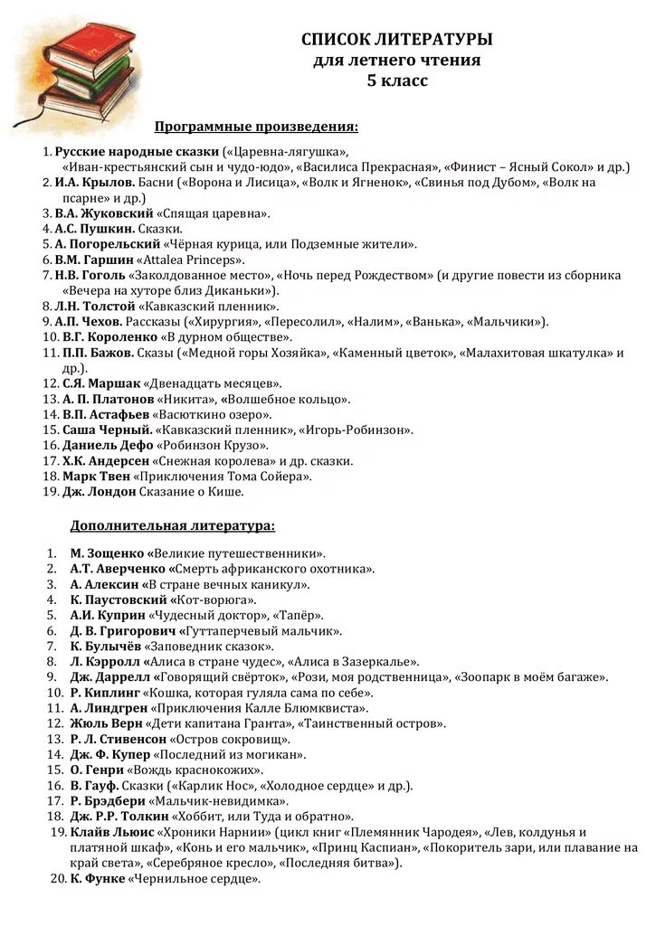 Школьная программа пятого класса. Список литературы на лето 5 класс школа россии. внеклассное чтение 5 класс список литературы на лето. список литературы 5 класс школа россии. список литературы для 5 класса для внеклассного чтения школа россии.