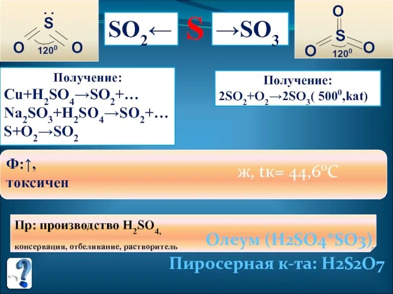 Получение so2. So2. Химические свойства h2so4. Получить so3.