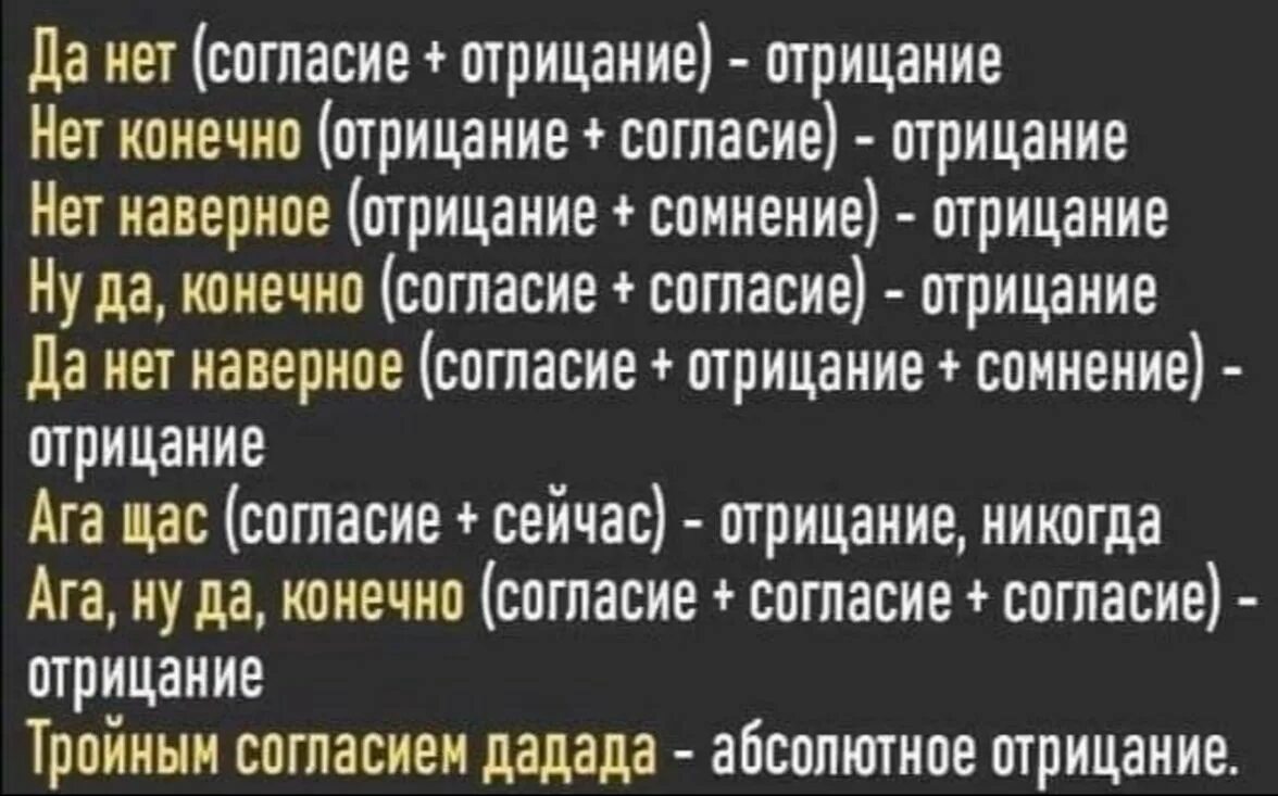 Формат мероприятия да нет не знаю. Отрицание отрицания в русском языке. Да нет наверное. Тройное отрицания в русском языке. Двойное отрицание для иностранцев.