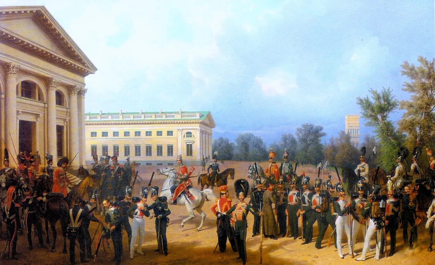 Жизнь офицера в 18 веке. Русская гвардия в Царском селе в 1832 году. Крюгер гвардия в Царском селе 1832.