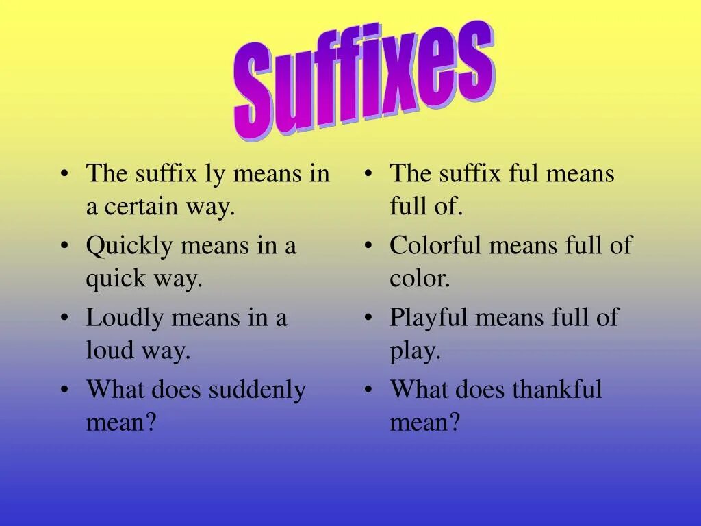 Suffix. What does mean. Color the suffix. What is suffix.