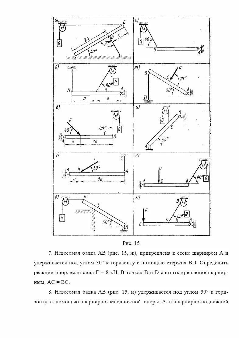 Неподвижный шарнир реакции опоры под углом 45. Шарнир в балке под углом реакции. Опора под углом балка термех. Стержень закреплен шарнирно под углом 30 градусов к стене.